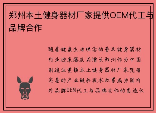 郑州本土健身器材厂家提供OEM代工与品牌合作